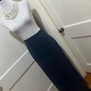 A. Calin Los Angeles navy maxi skirt with Sheer panels high slits women's small
